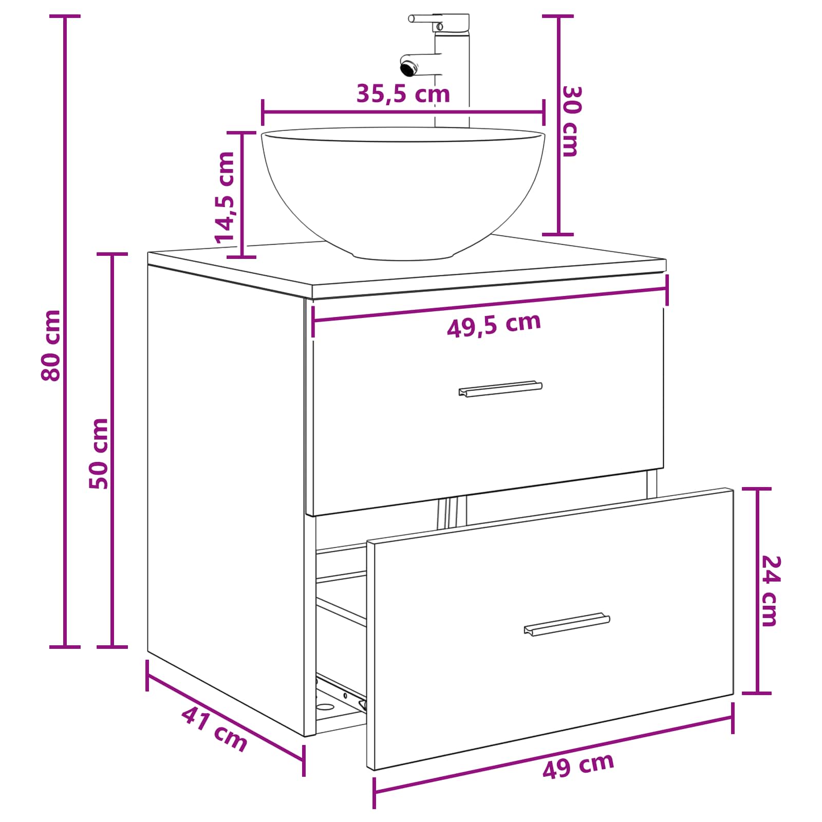 Umivaonik s policom Hrast sonoma 49,5 x 41 x 64,5 cm