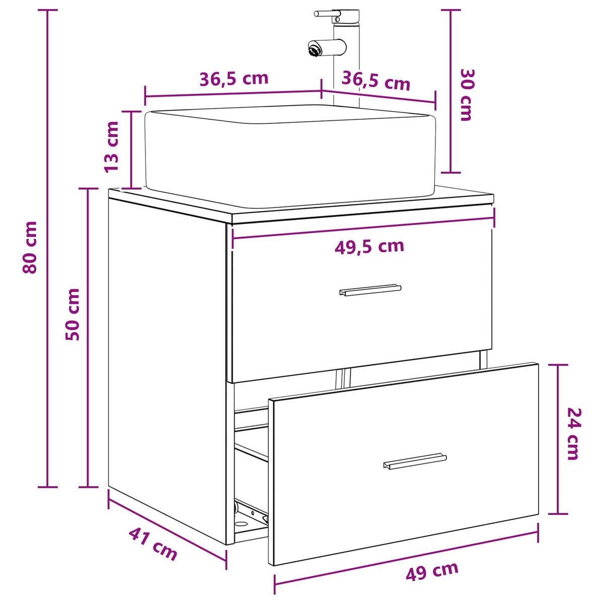 Umivaonik s policom Siva Sonoma 49,5 x 41 x 63 cm