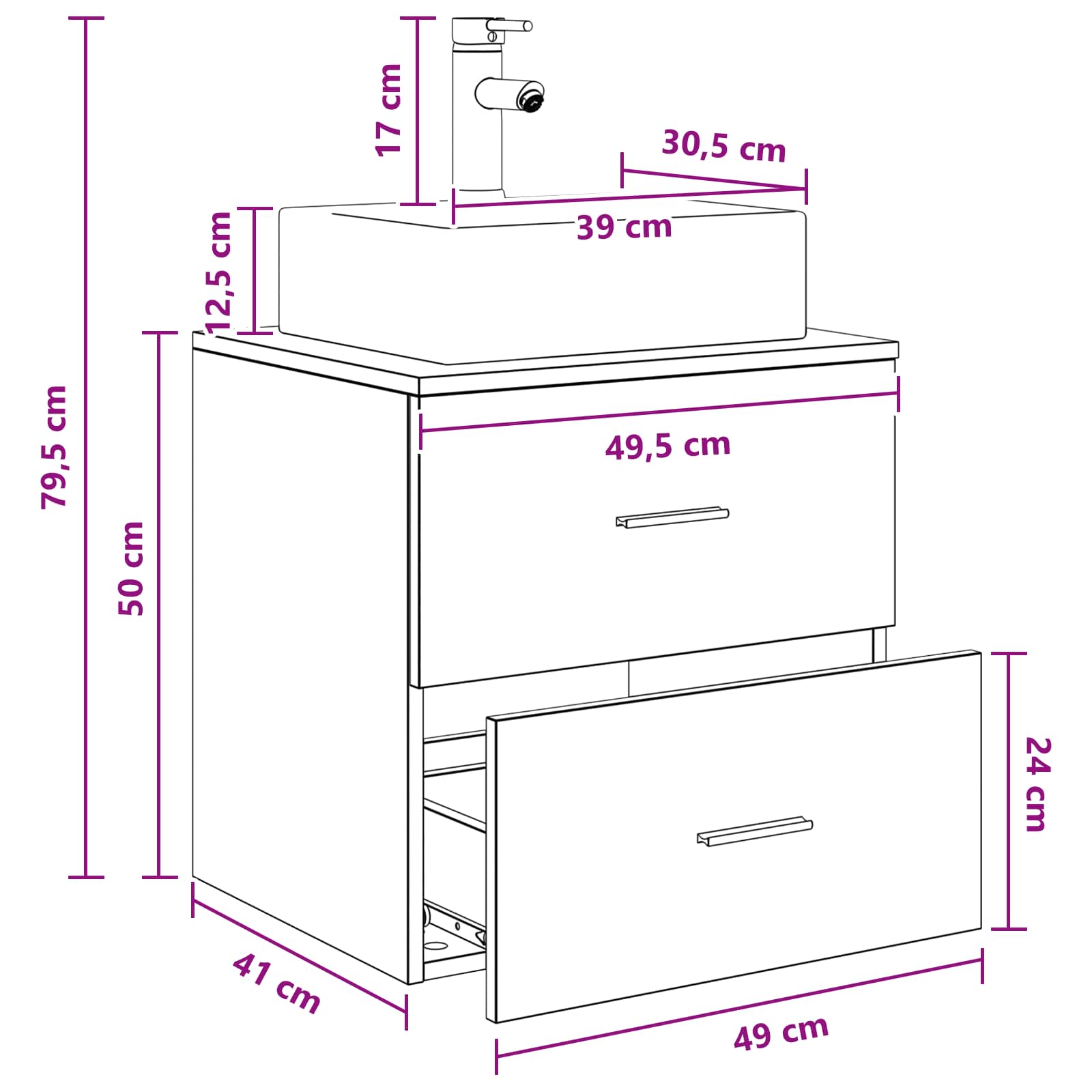 Umivaonik s policom Hrast sonoma 49,5 x 41 x 62,5 cm
