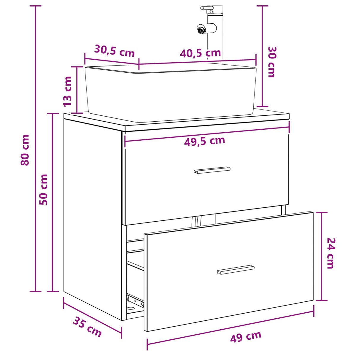 Umivaonik s policom Hrast sonoma 53 x 34,5 x 63 cm