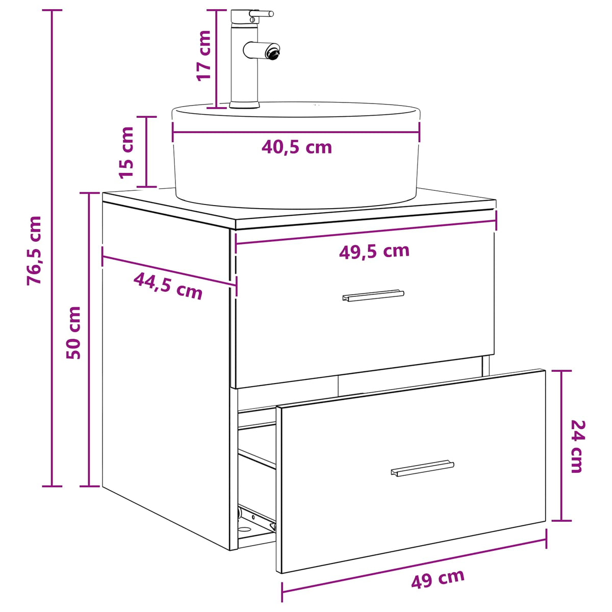 Umivaonik s policom Dimljeni hrast 49,5 x 44,5 x 65 cm