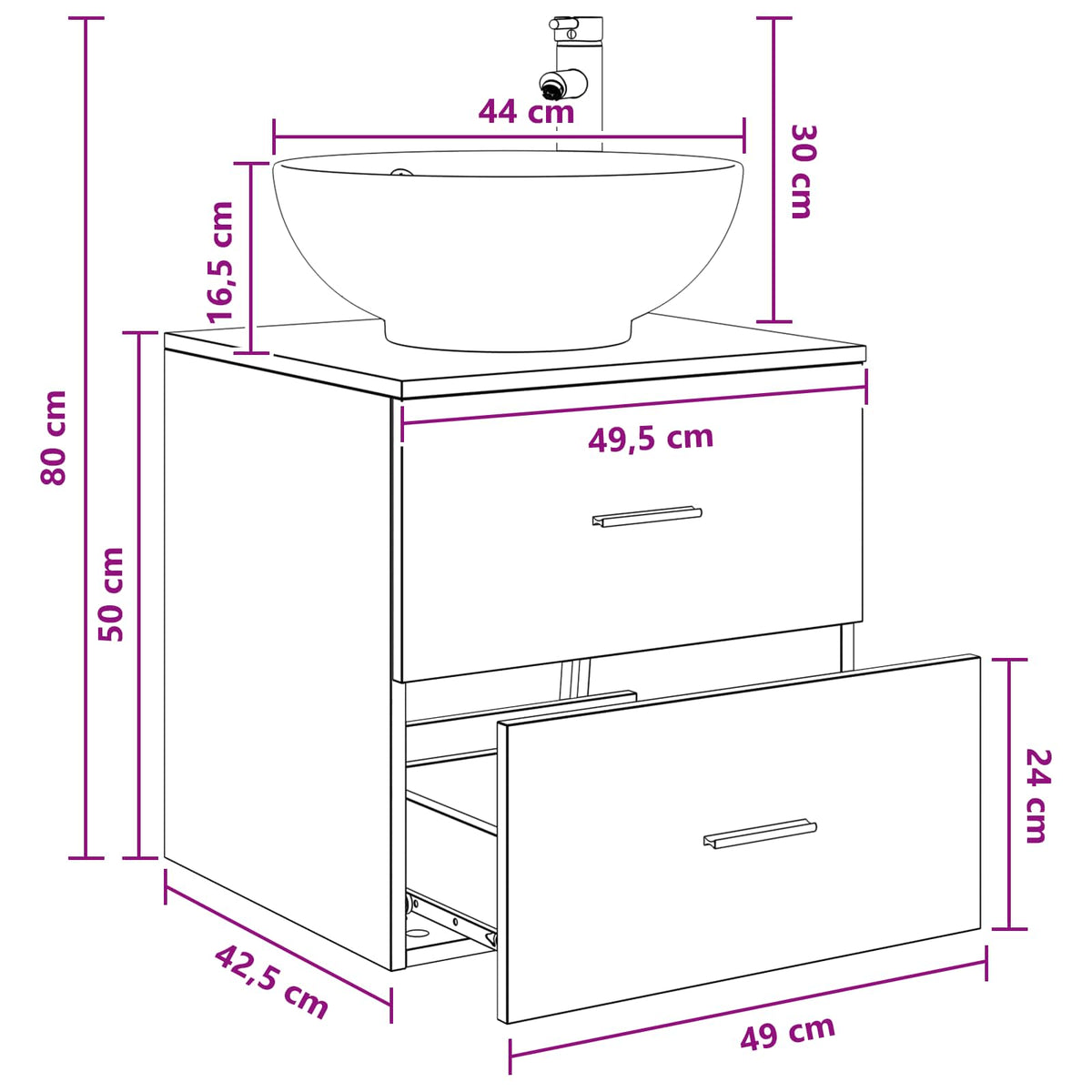 Umivaonik s policom Betonska siva 49,5 x 44,5 x 66,5 cm