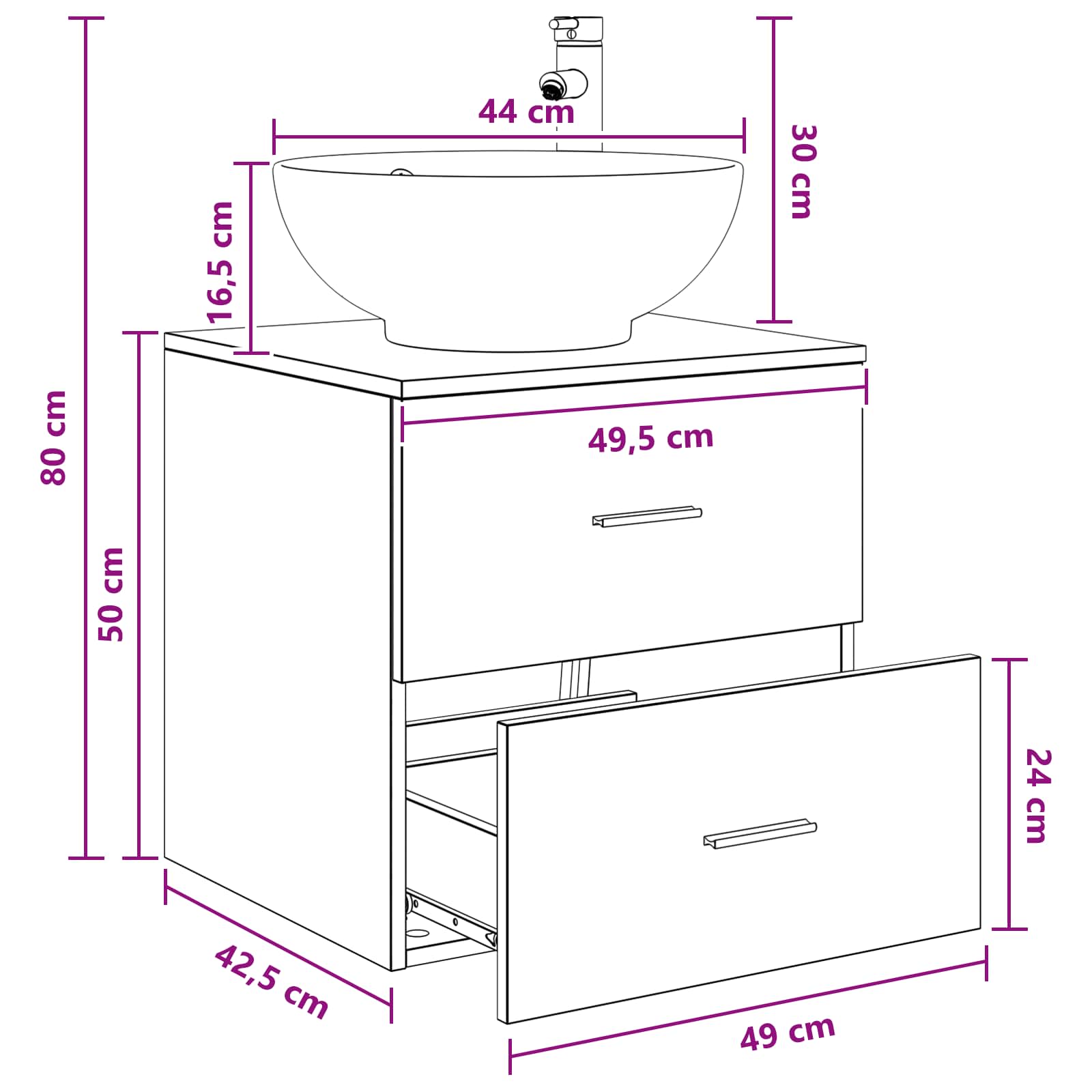 Umivaonik s policom Siva Sonoma 49,5 x 44,5 x 66,5 cm