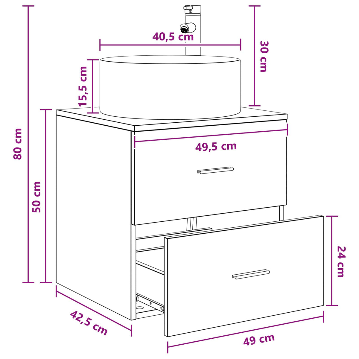 Umivaonik s policom Hrast sonoma 49,5 x 44,5 x 65,5 cm