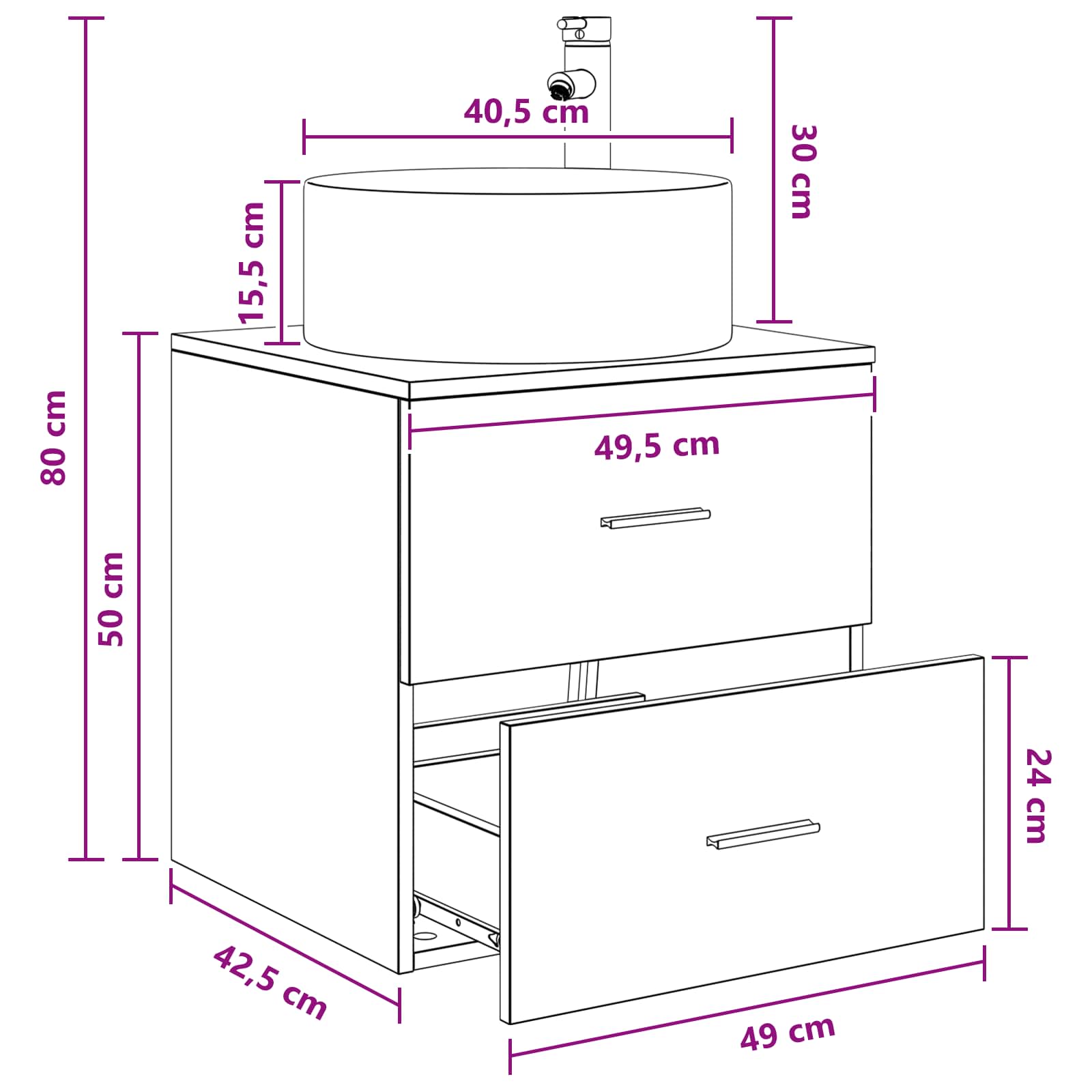 Umivaonik s policom Dimljeni hrast 49,5 x 44,5 x 65,5 cm