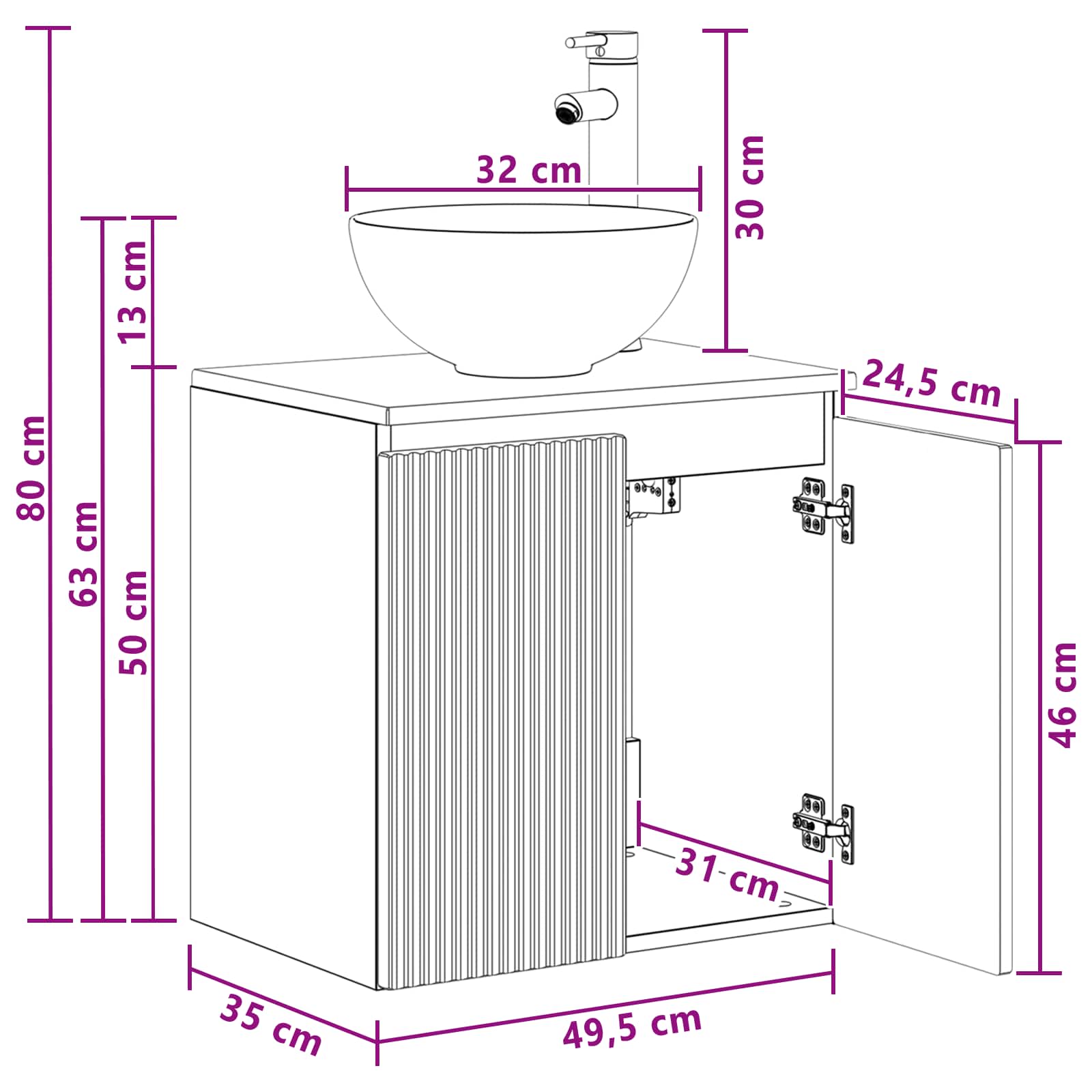 Umivaonik s policom Hrast sonoma 49,5 x 35 x 63 cm