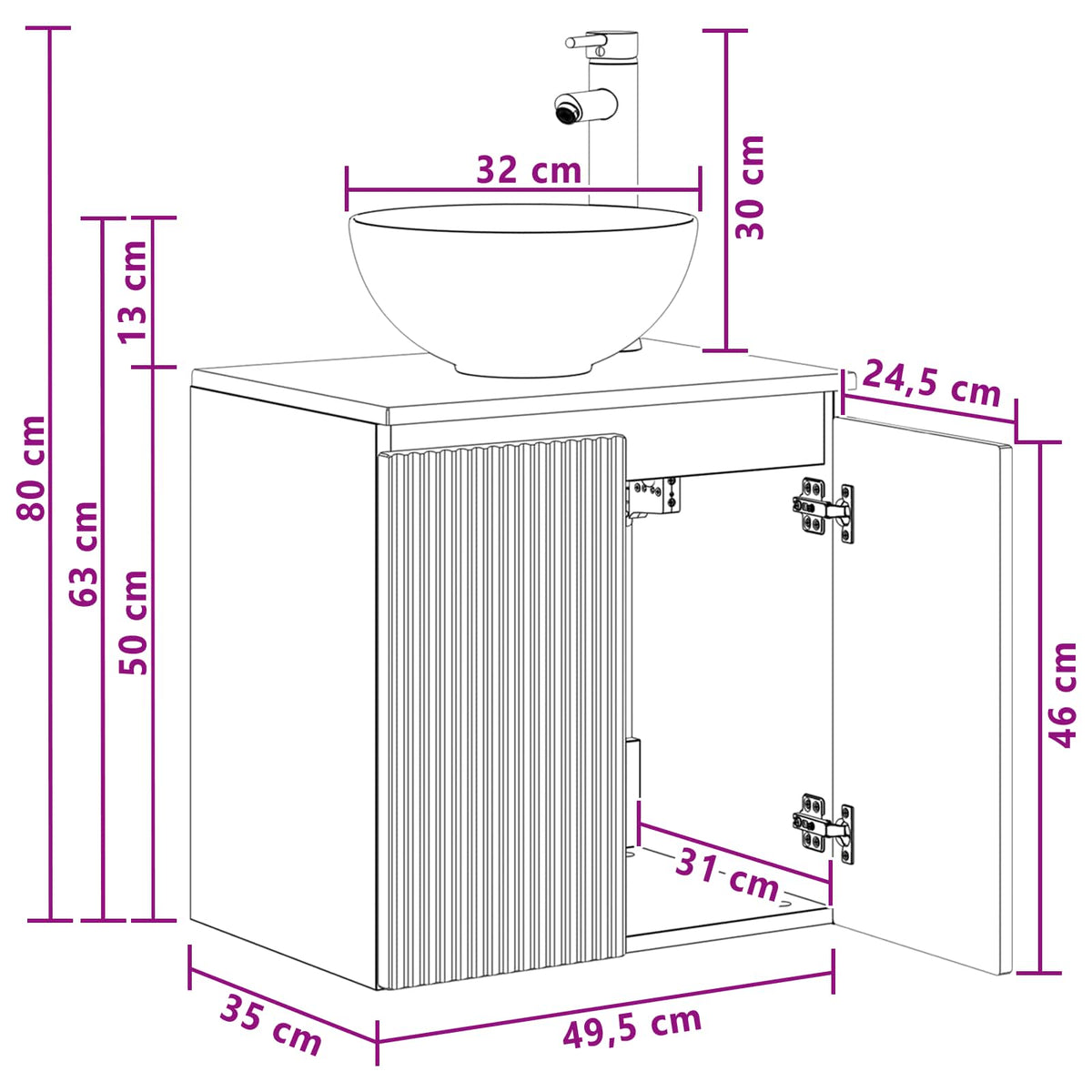Umivaonik s policom Siva Sonoma 49,5 x 35 x 63 cm
