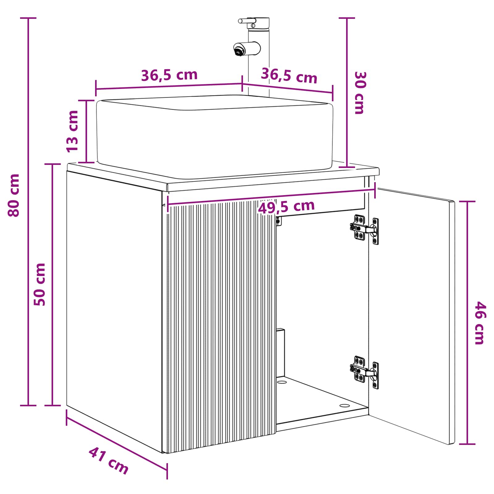 Umivaonik s policom Crna 49,5 x 41 x 63 cm Konstruirano drvo