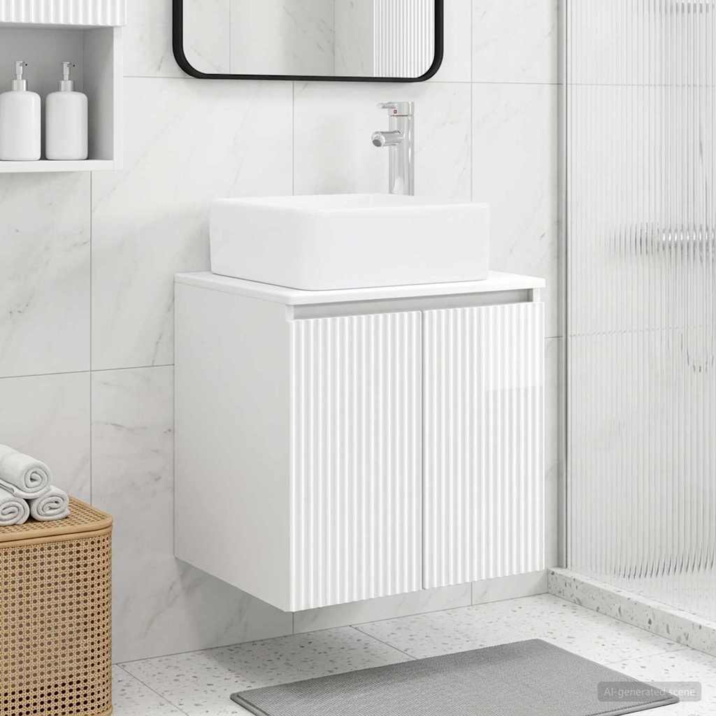 Umivaonik s policom Bijela visokog sjaja 53 x 35 x 63 cm