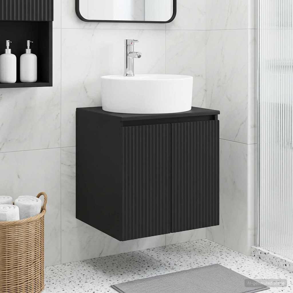 Umivaonik s policom Crna 49,5 x 44,5 x 65 cm Konstruirano drvo
