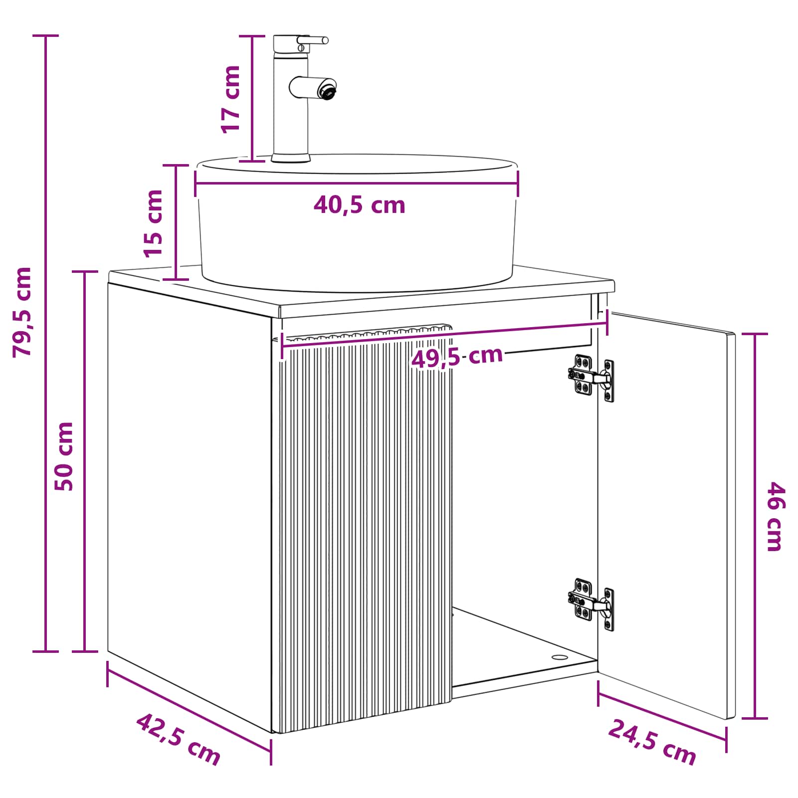 Umivaonik s policom Crna 49,5 x 44,5 x 65 cm Konstruirano drvo