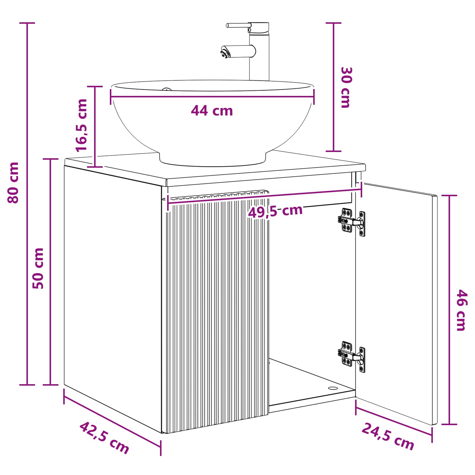 Umivaonik s policom Siva Sonoma 49,5 x 44,5 x 65 cm