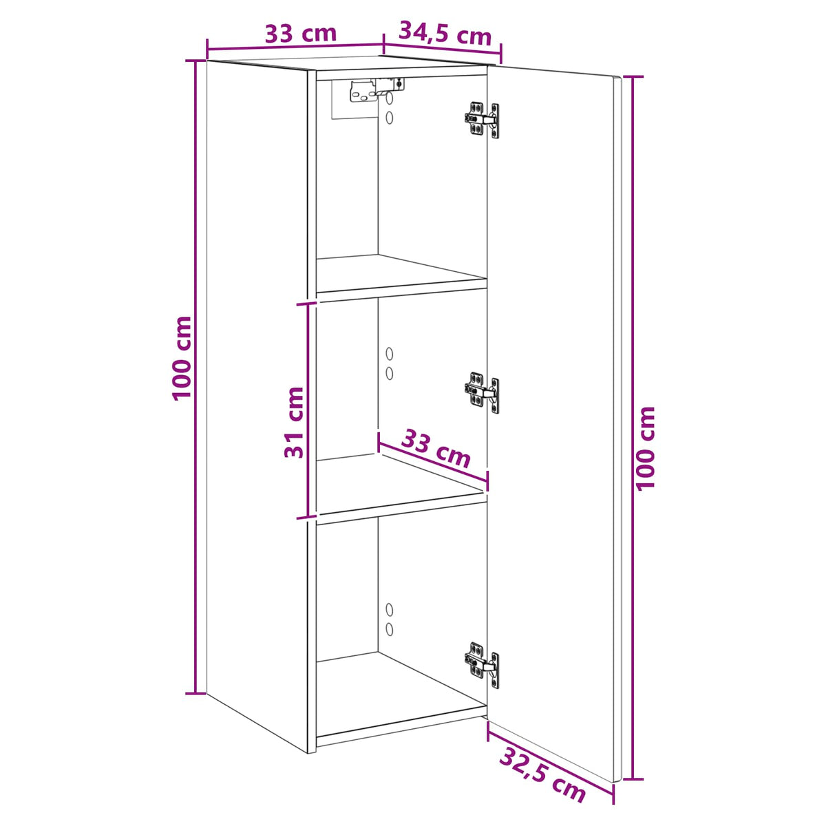 Ormar za Kupaonicu na Zidu Crna 33 x 34,5 x 100 cm
