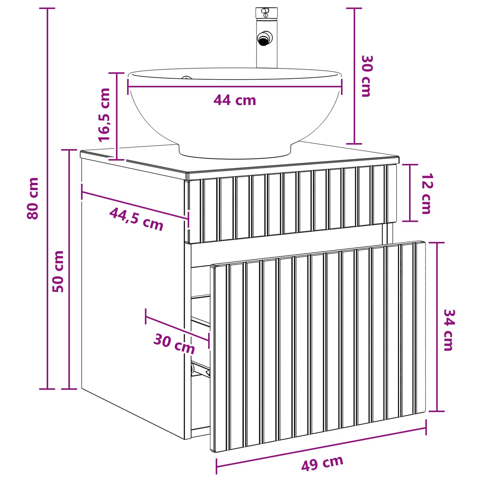 Umivaonik s policom za zid Siva Sonoma 49 x 44,5 x 66,5 cm