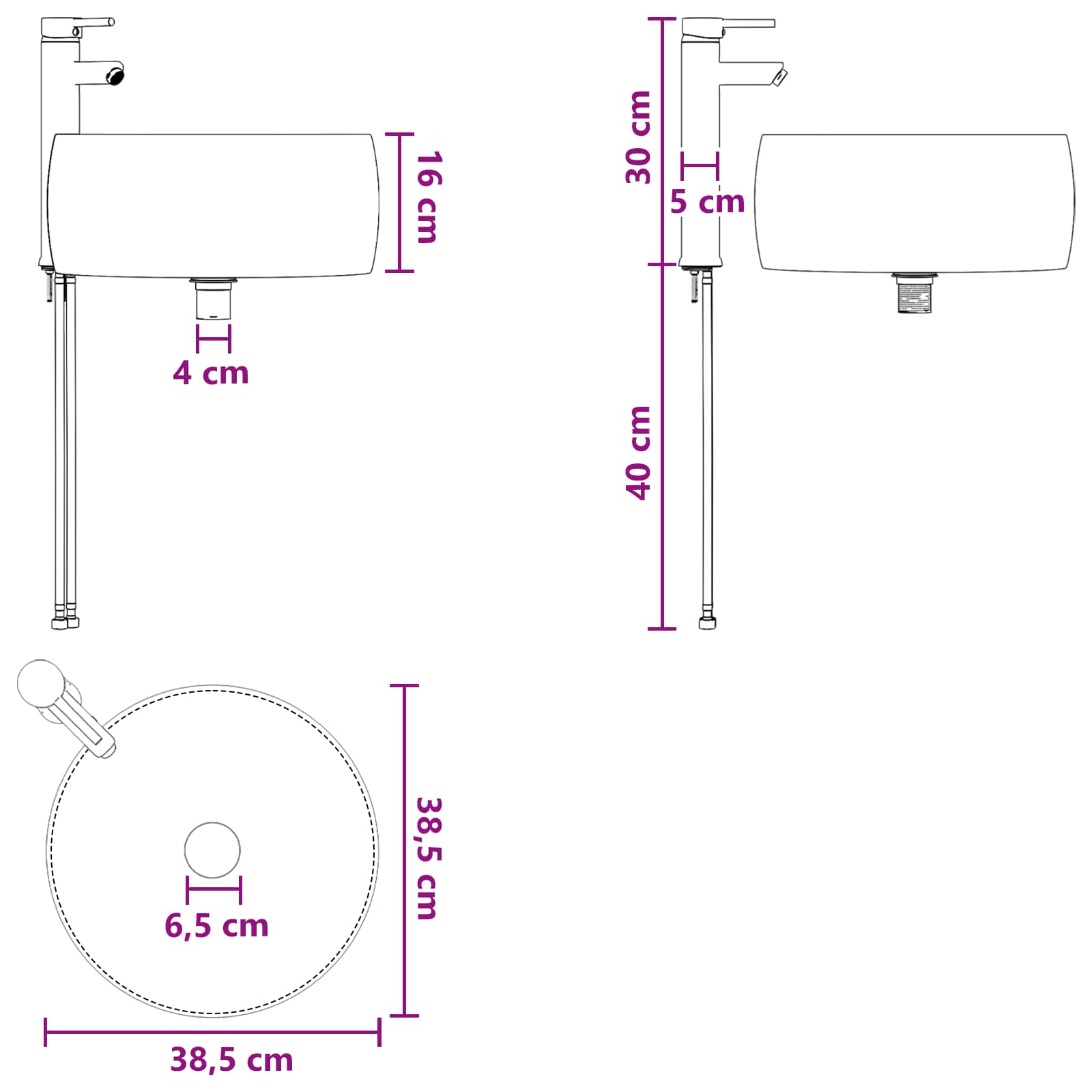 Umivaonik s policom za zid Crna 49 x 44,5 x 66 cm