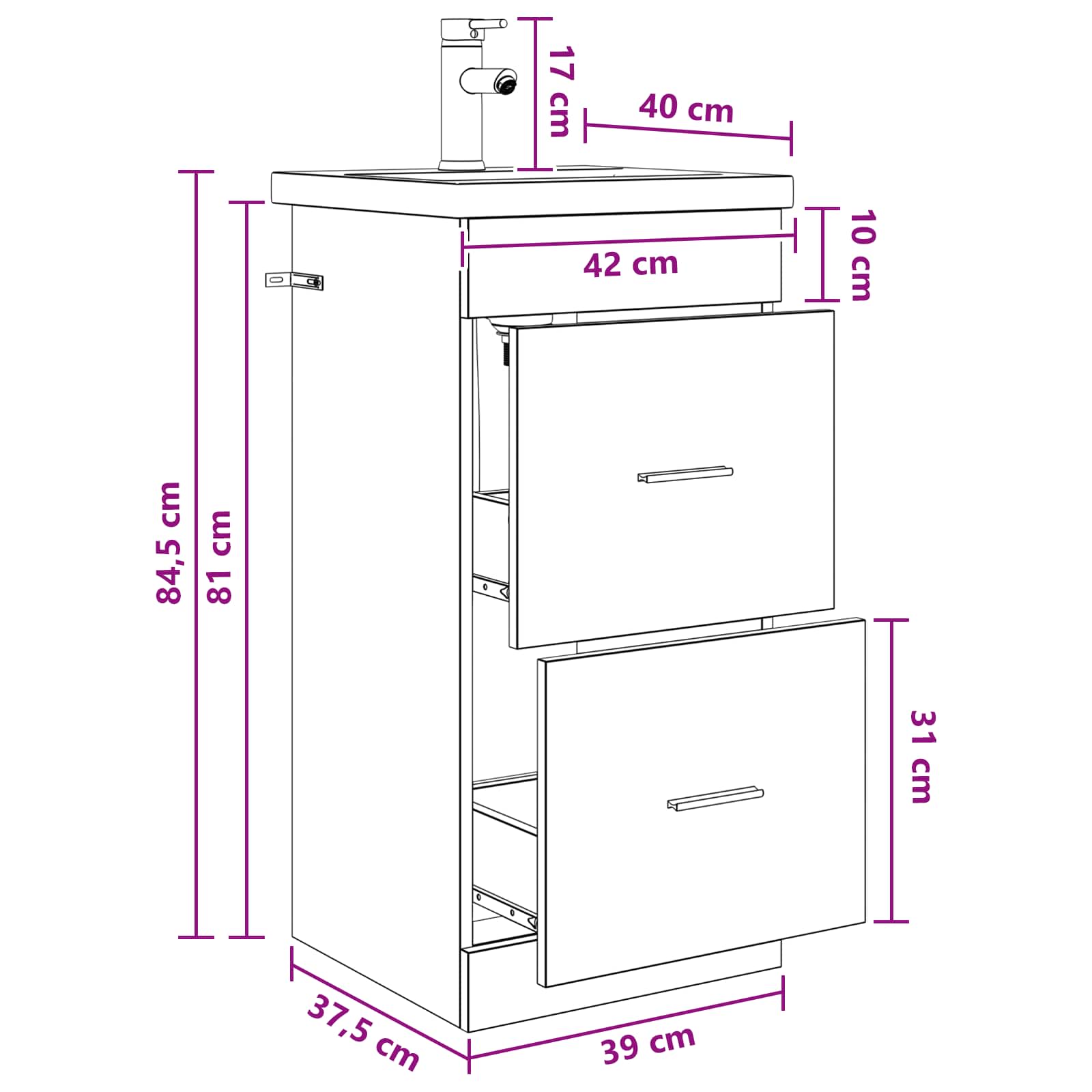 Kupaonski umivaonik s sudoperom Crni hrast 42 x 40 x 84,5 cm