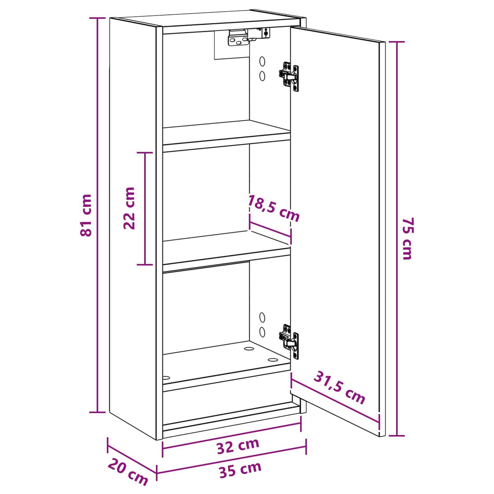Umivaonik s policom za zid Bijela 35 x 20 x 81 cm