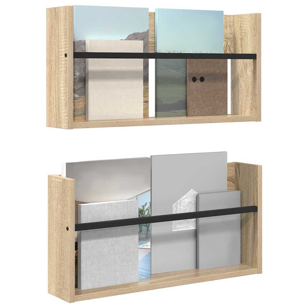 Polica za časopise s policom 2 pcs Sonoma hrast 60 x 12 x 30 cm