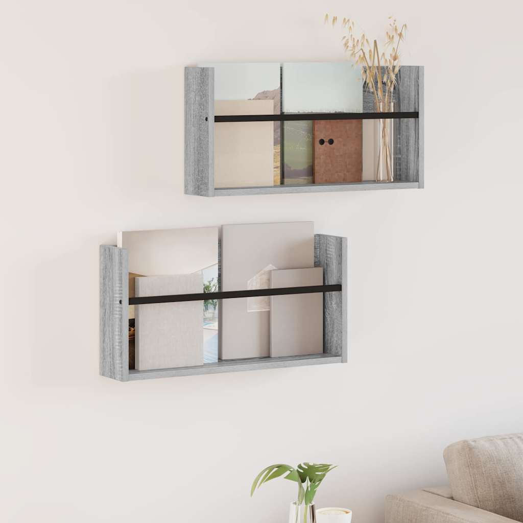 Polica za časopise s policom 2 pcs Siva Sonoma 60 x 12 x 30 cm