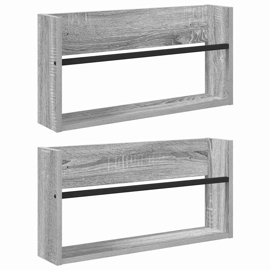 Polica za časopise s policom 2 pcs Siva Sonoma 60 x 12 x 30 cm
