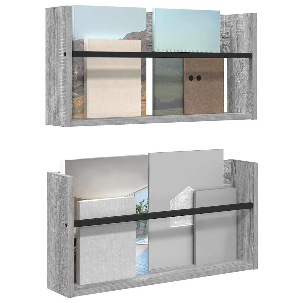 Polica za časopise s policom 2 pcs Siva Sonoma 60 x 12 x 30 cm