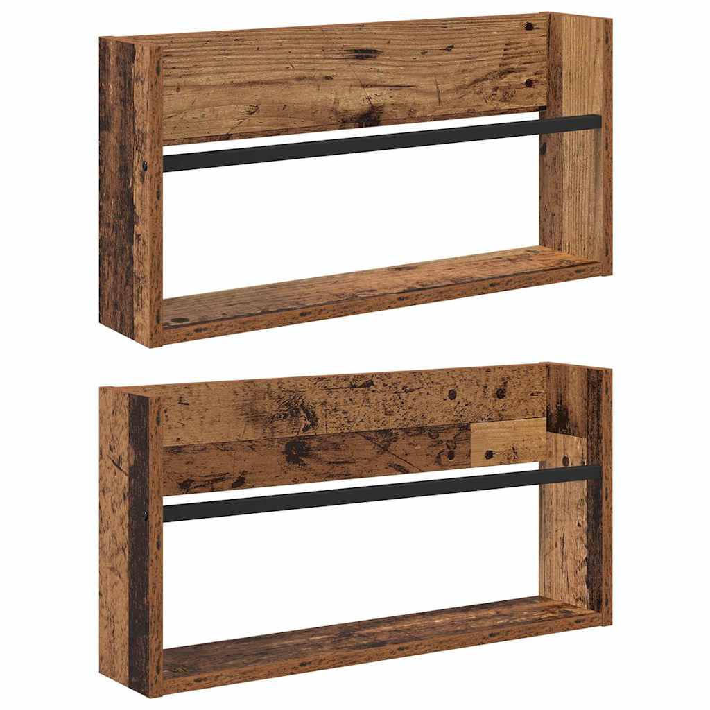 Polica za časopise s policom 2 pcs Staro drvo 60 x 12 x 30 cm