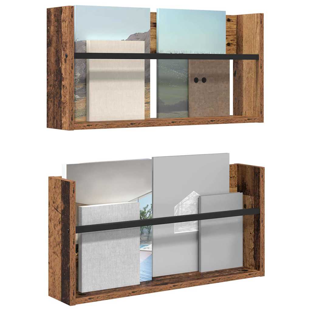 Polica za časopise s policom 2 pcs Staro drvo 60 x 12 x 30 cm