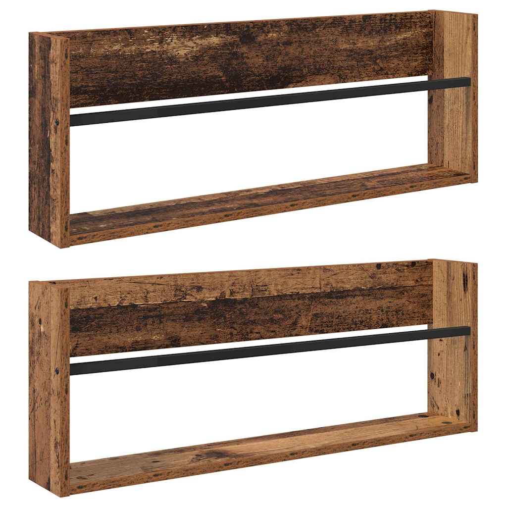 Polica za časopise s policom 2 pcs Staro drvo 80 x 12 x 30 cm
