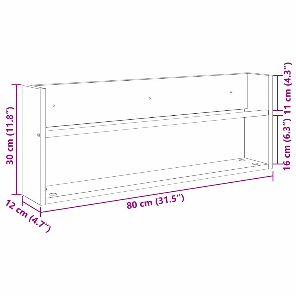 Polica za časopise s policom 2 pcs Staro drvo 80 x 12 x 30 cm