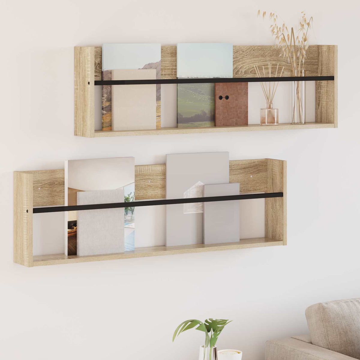 Polica za časopise Zidne 2 pcs Sonoma hrast 100 x 12 x 30 cm