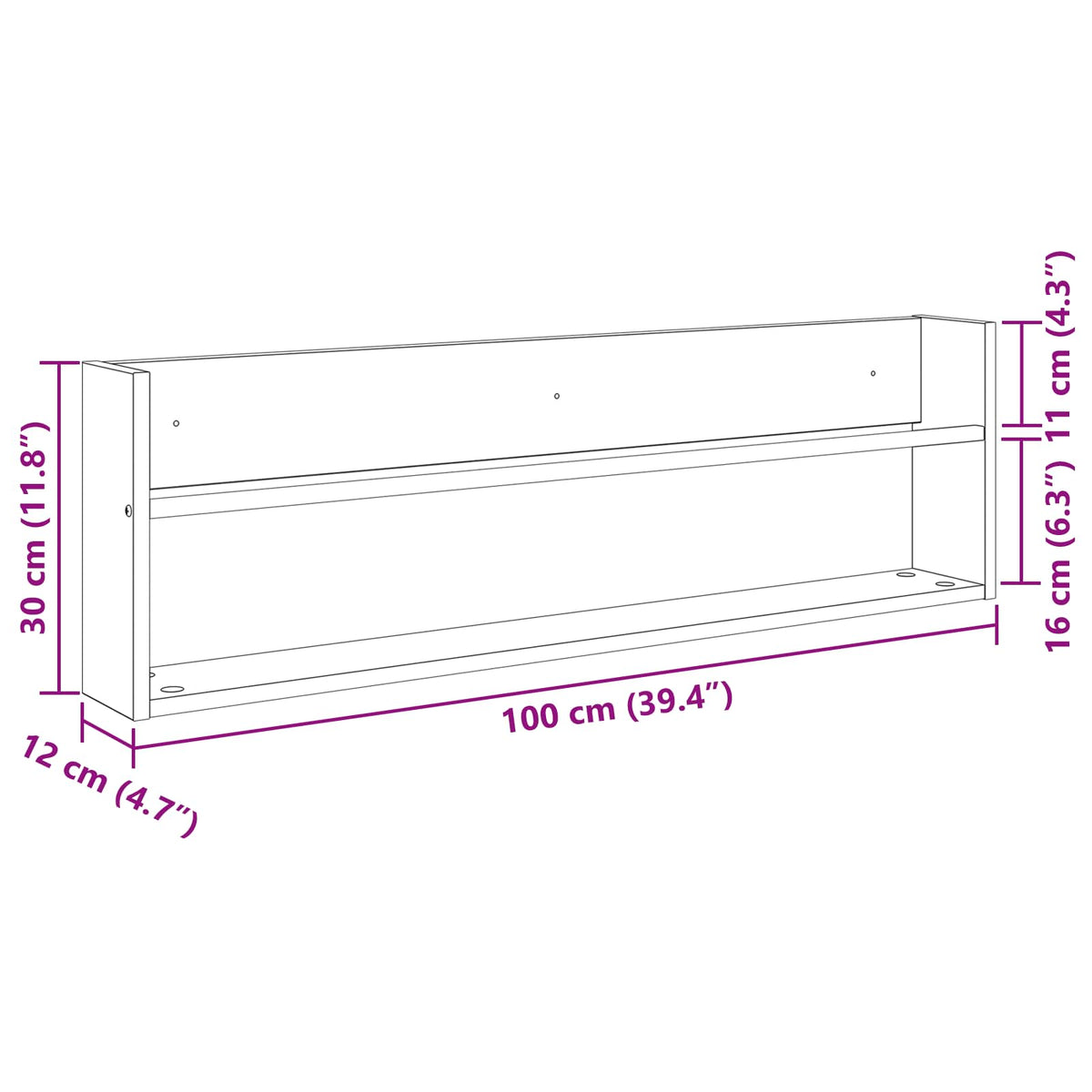 Polica za časopise Zidne 2 pcs Sonoma hrast 100 x 12 x 30 cm