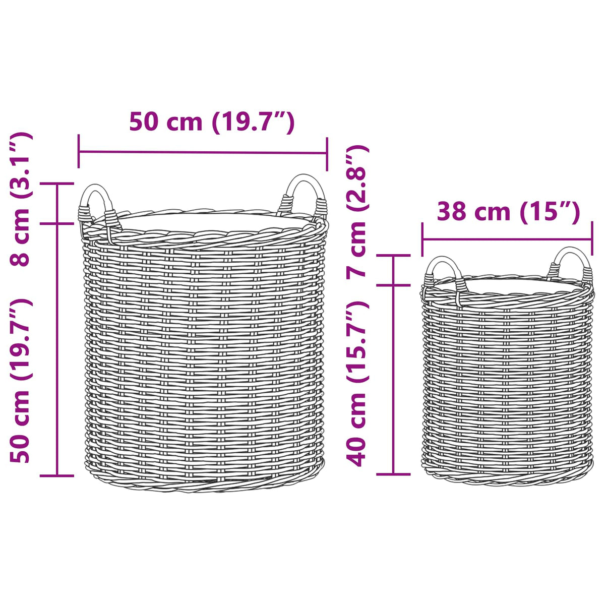 Vazon koš s pohranom 2 pcs Siva Lacak ratan