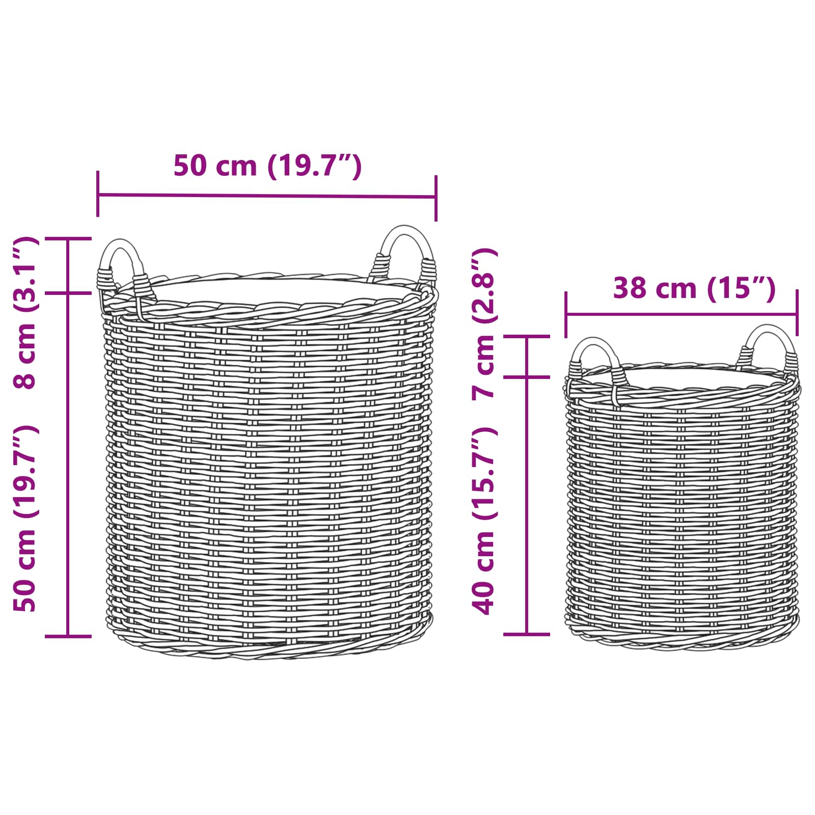 Vazon koš s pohranom 2 pcs Smeđa Lacak ratan