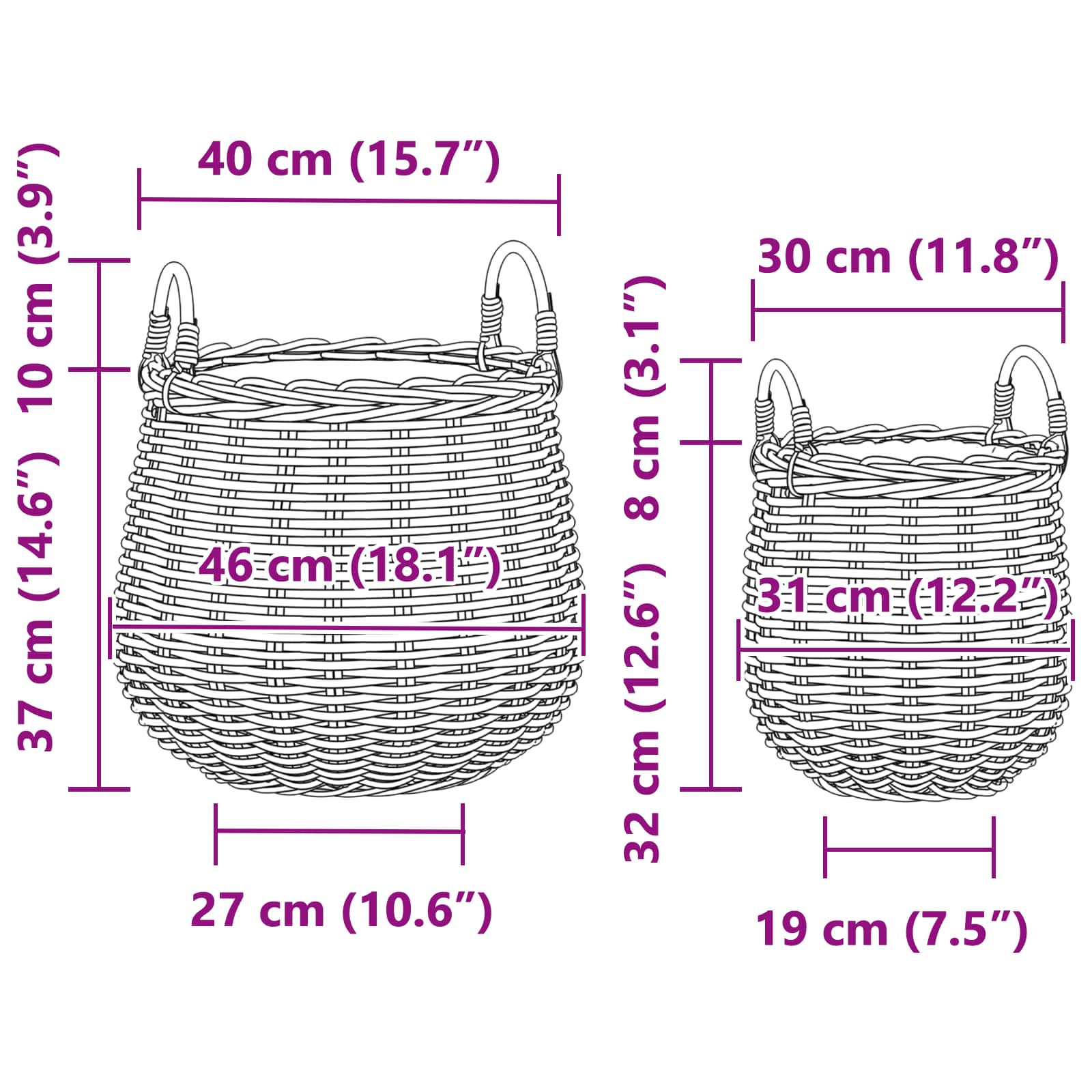 Vazon koš s pohranom 2 pcs Siva Lacak Ratan