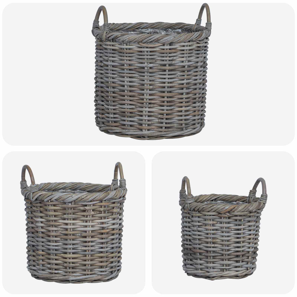 Košara za saksije s pohranom 3 pcs Kubu siva Kubu Ratan