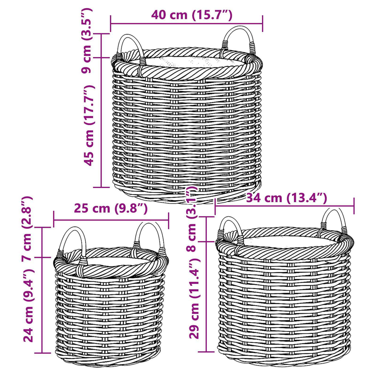 Košara za saksije s pohranom 3 pcs Kubu siva Kubu Ratan