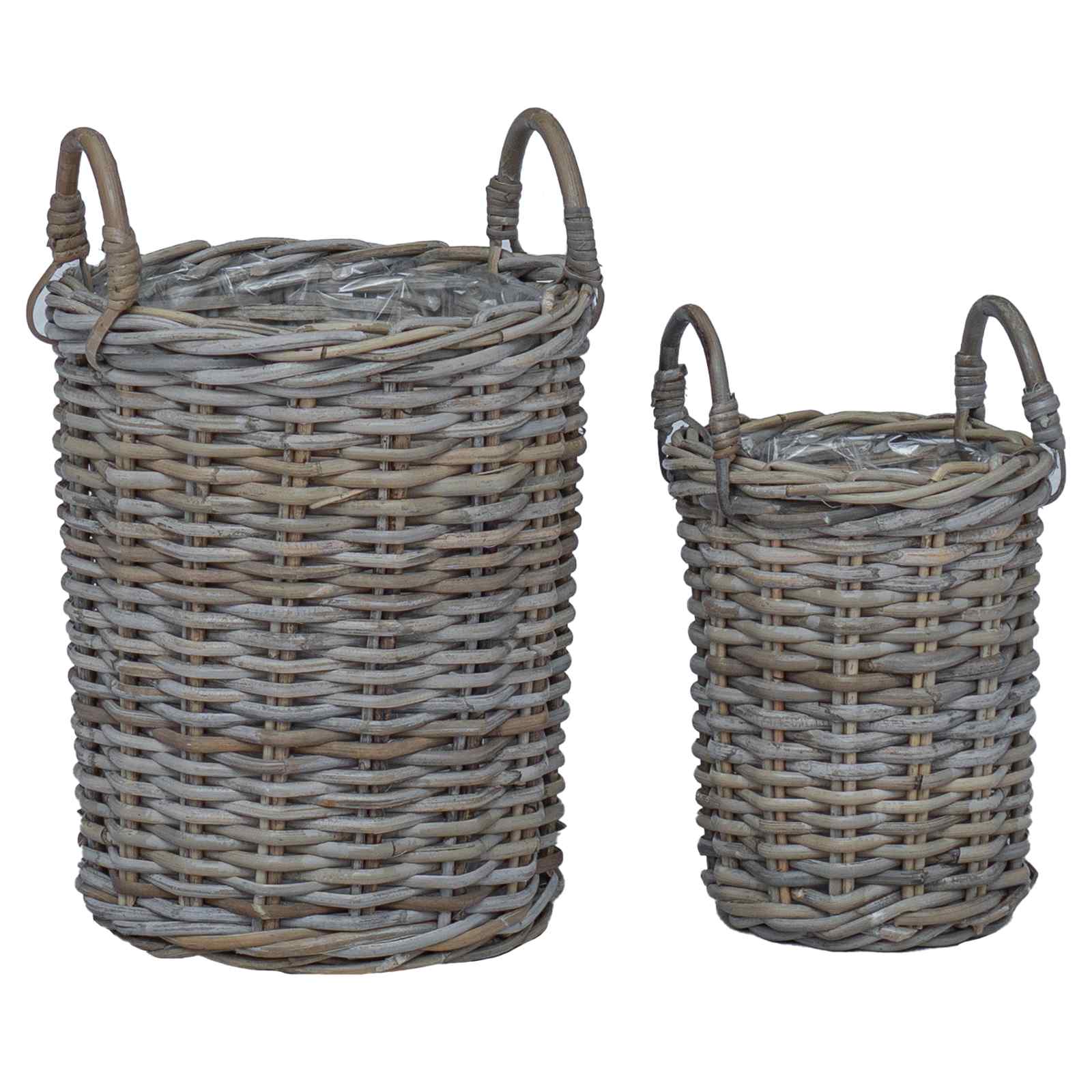 Košara za saksije s pohranom 2 pcs Siva Kubu Ratan