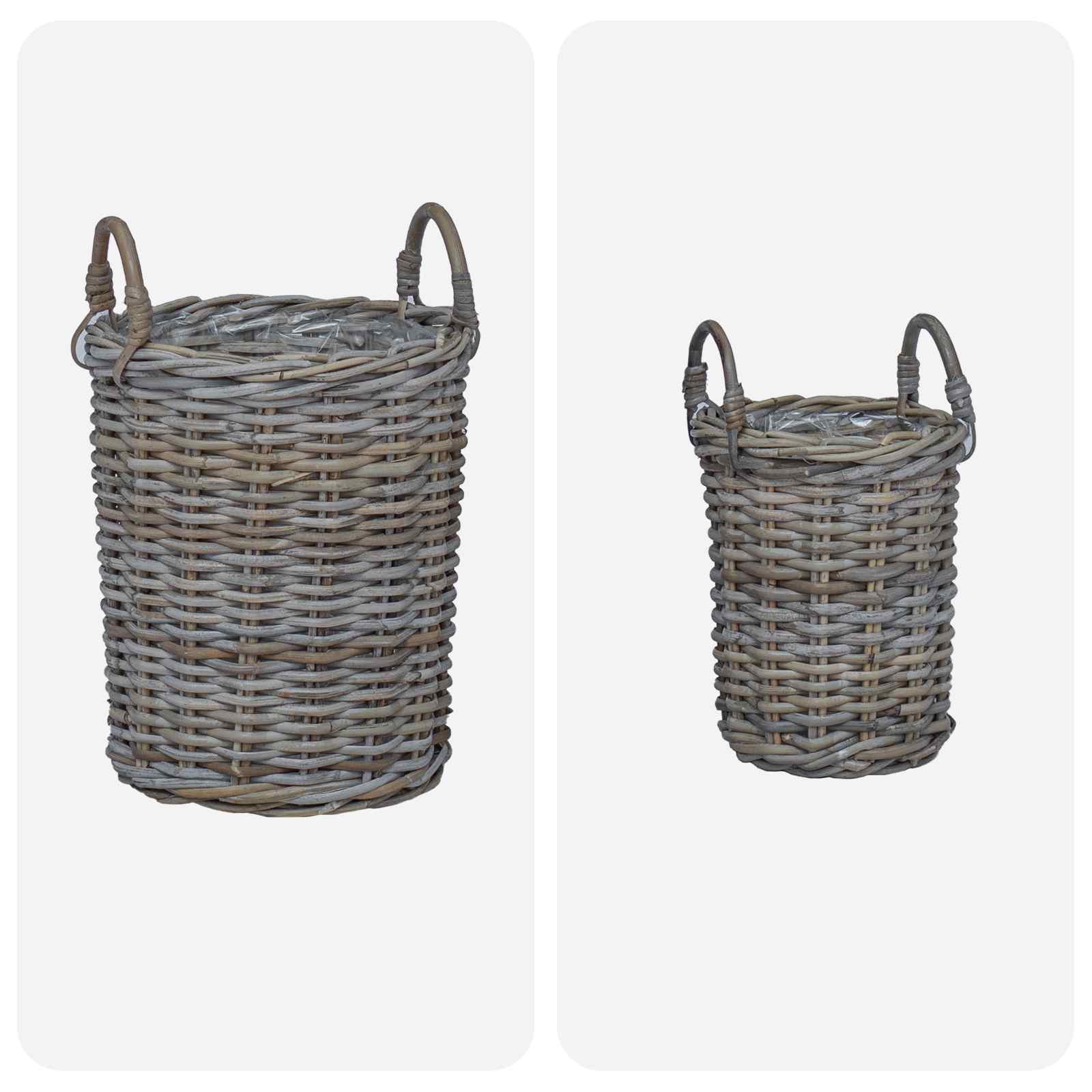 Košara za saksije s pohranom 2 pcs Siva Kubu Ratan