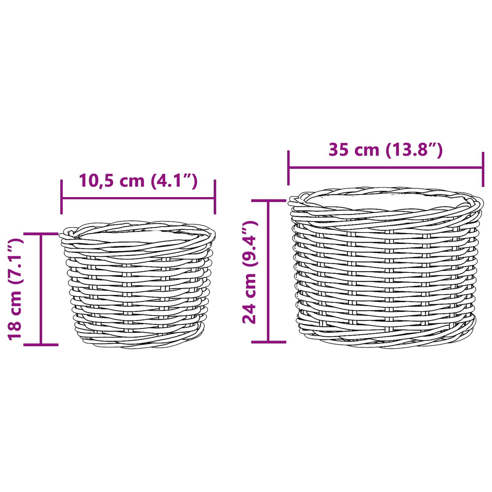 Saksija Košara s pohranom 2 pcs Siva Kubu Ratan