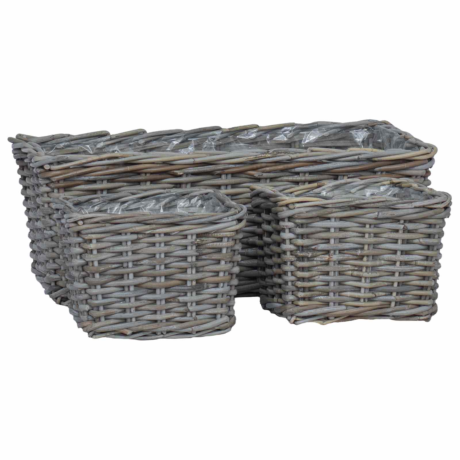 Saksija košarica s pohranom 3 pcs Siva Kubu Ratan