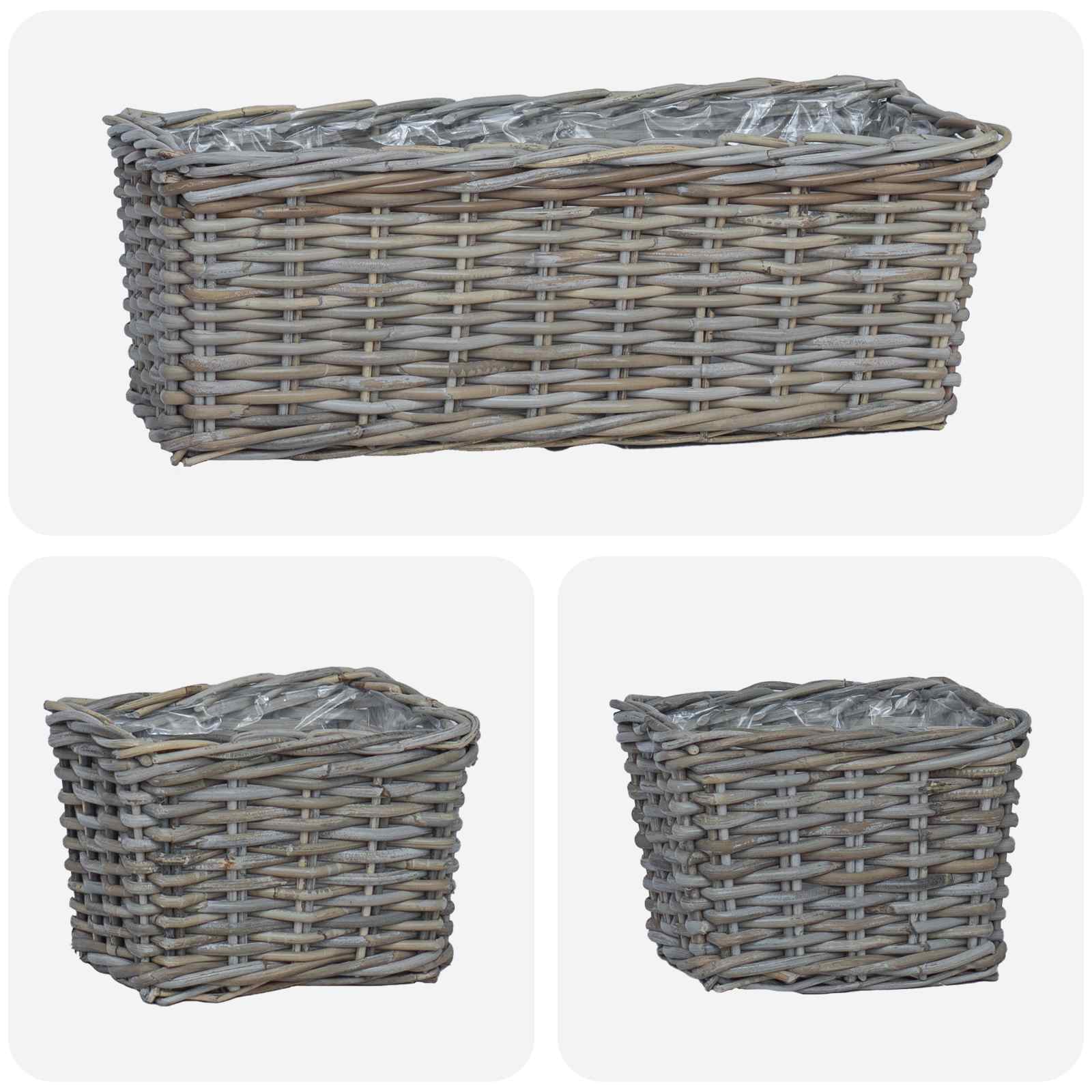 Saksija košarica s pohranom 3 pcs Siva Kubu Ratan