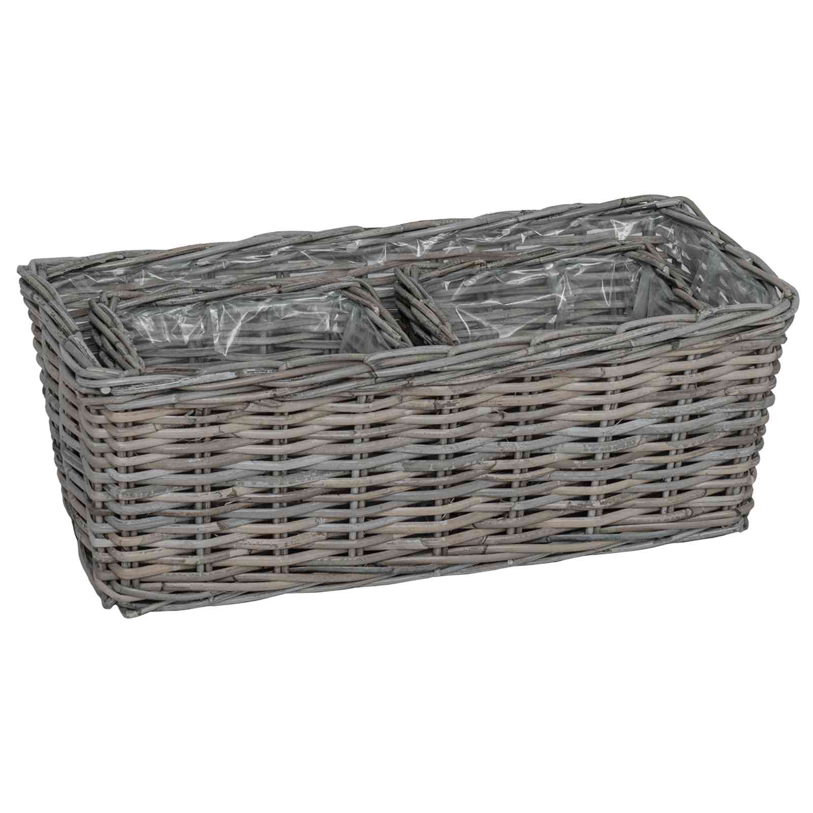 Saksija košarica s pohranom 3 pcs Siva Kubu Ratan