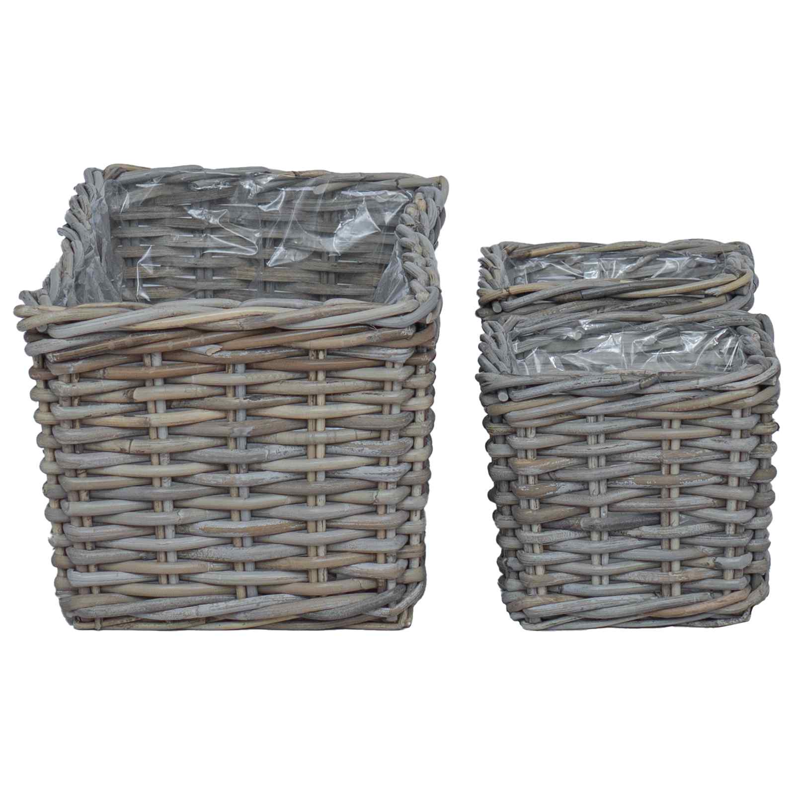 Saksija košarica s pohranom 3 pcs Siva Kubu Ratan
