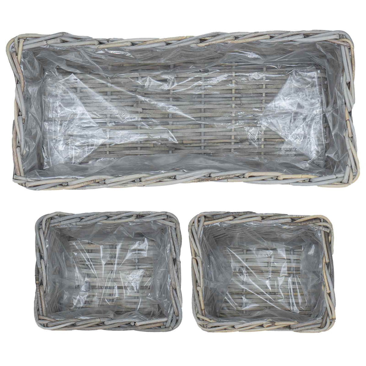 Saksija košarica s pohranom 3 pcs Siva Kubu Ratan
