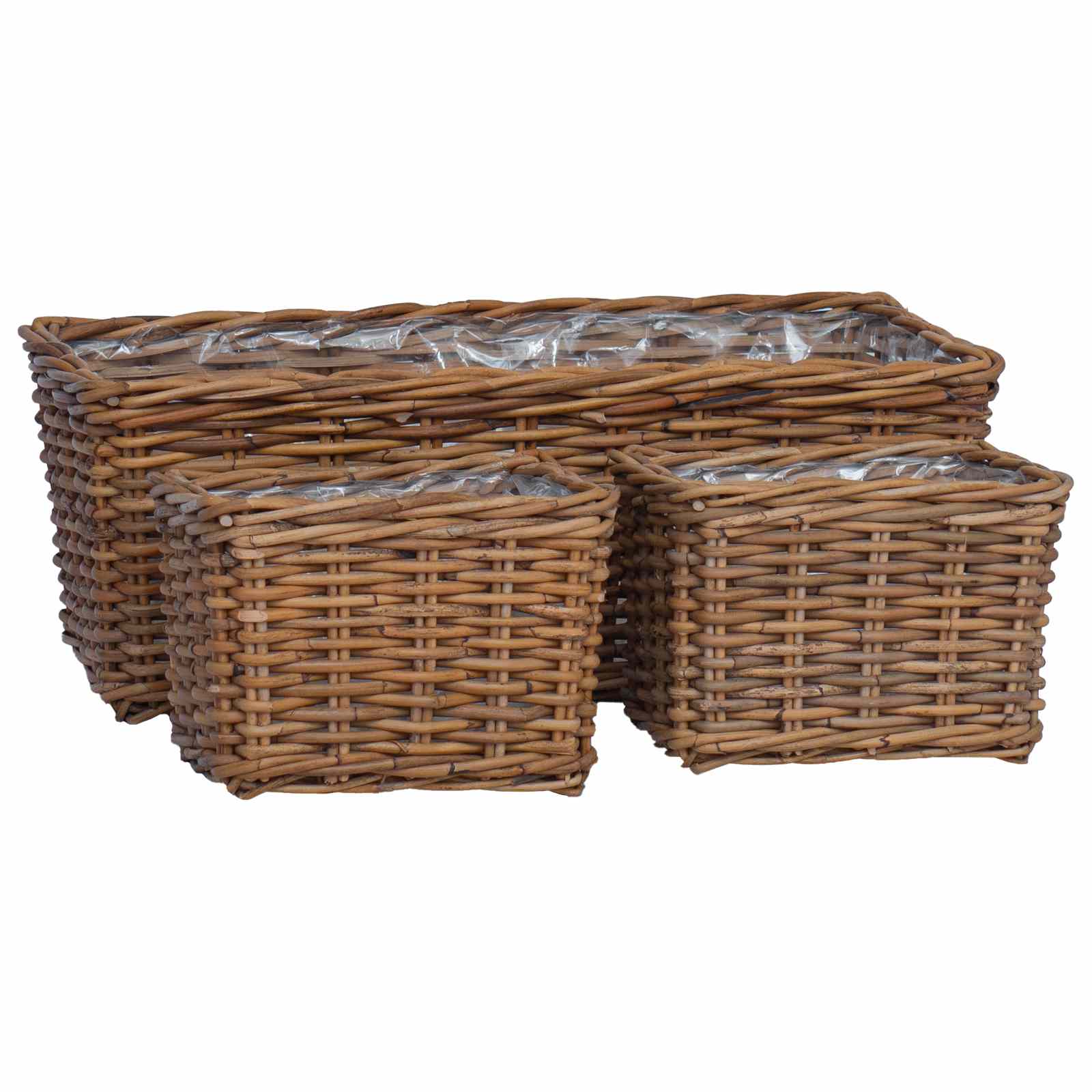 Saksija košarica s pohranom 3 pcs Smeđa Kubu Ratan