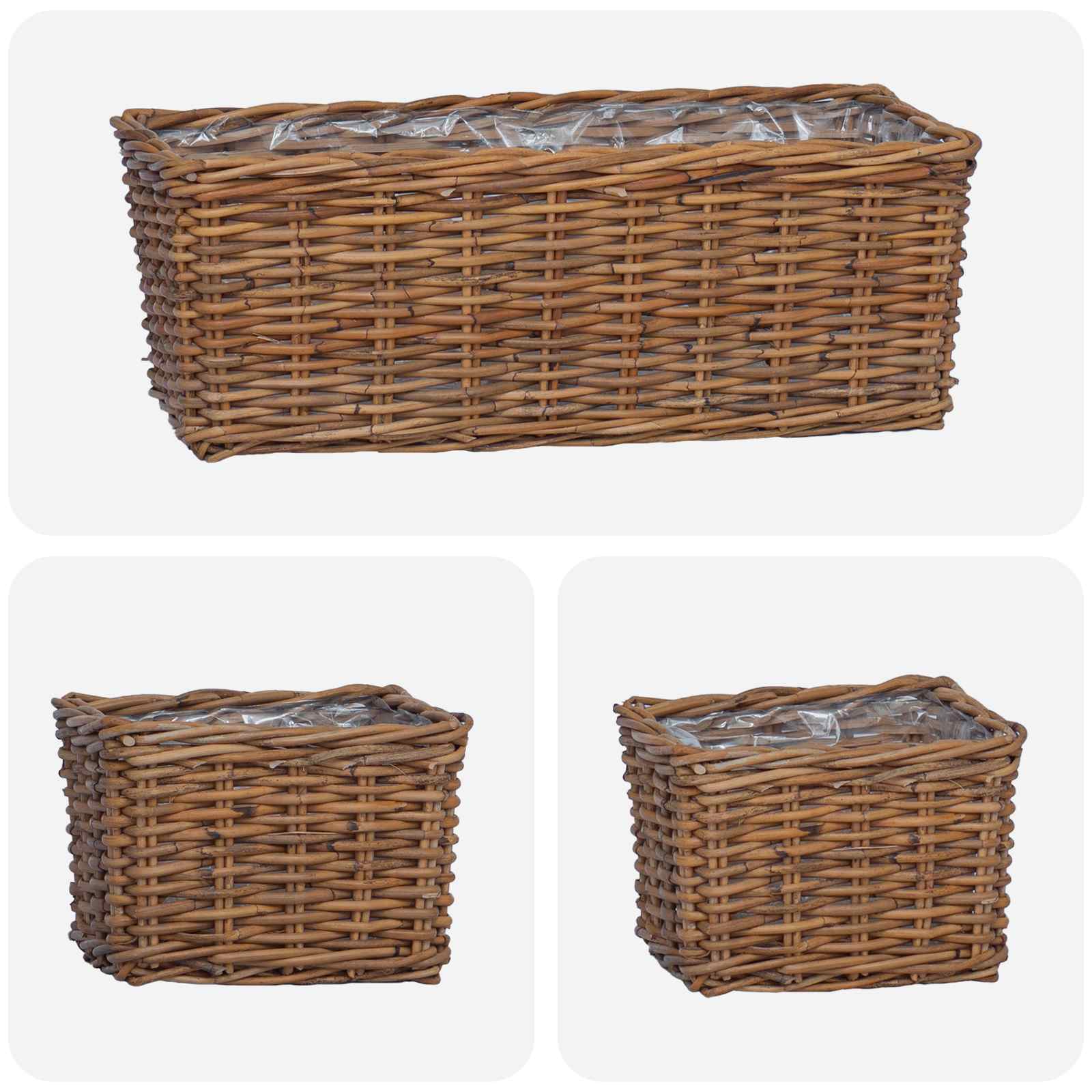 Saksija košarica s pohranom 3 pcs Smeđa Kubu Ratan