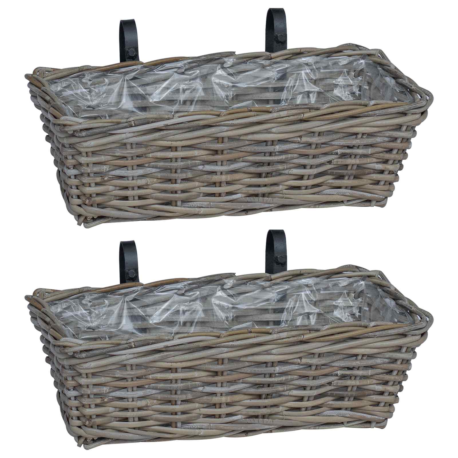 Viseća Košara za Saksije 2 pcs Siva 48 x 22 x 15 cm Lacak Ratan