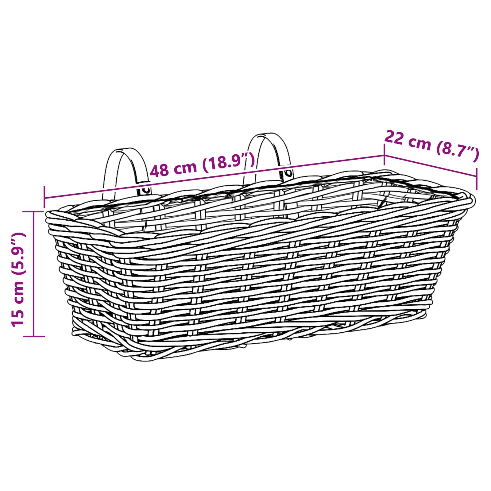 Viseća Košara za Saksije 2 pcs Siva 48 x 22 x 15 cm Lacak Ratan