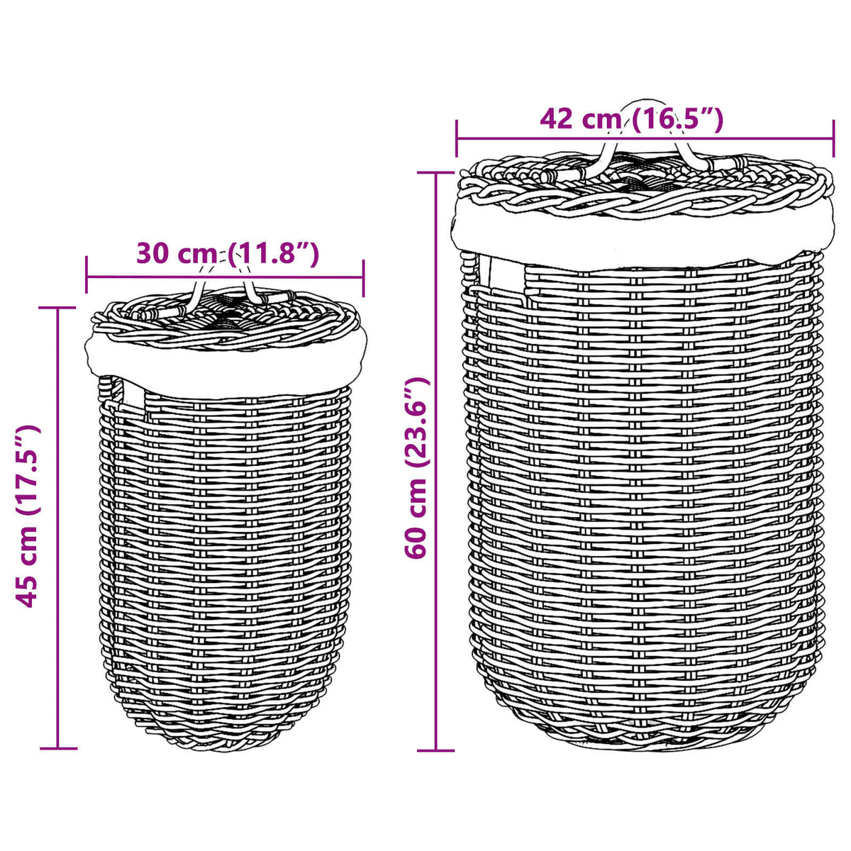 Košarica za rublje 2 pcs Smeđa Kubu Ratan
