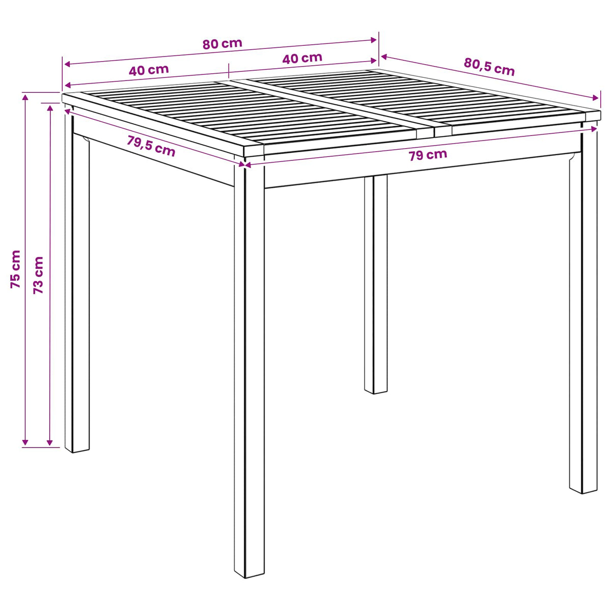 Stol za večeru u vrtu Prirodna 80 x 80,5 x 75 cm